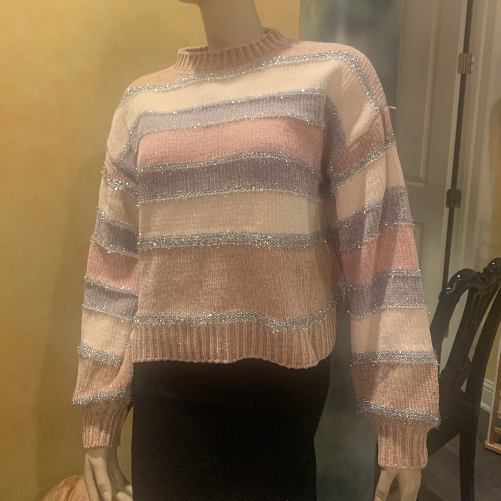 🎁 NWT Forever 21 pink/gray striped sweater - Picture 4 of 5